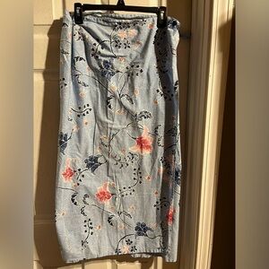 Ralph Lauren Blue Floral Wrap Skirt Size Large Cotton Lightweight Side Tie